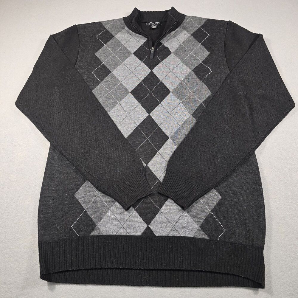 Sahara Club Men's Large Black Gray 1/4 Zip Mock Neck Pullover Sweater Big & Tall